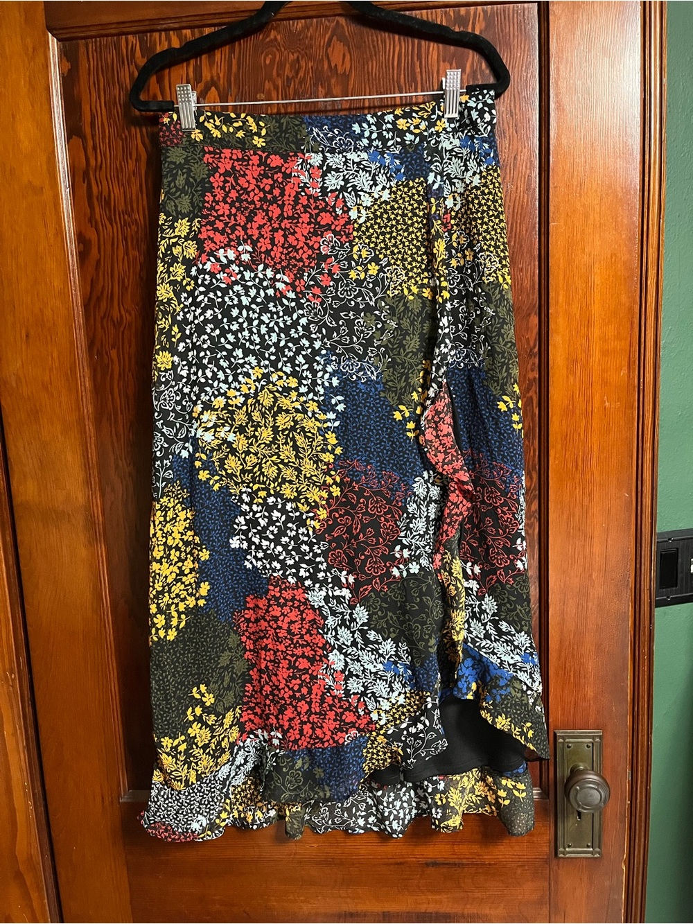 Maurices Floral Patchwork High-Low Skirt in Red, Yellow, Blue & Black